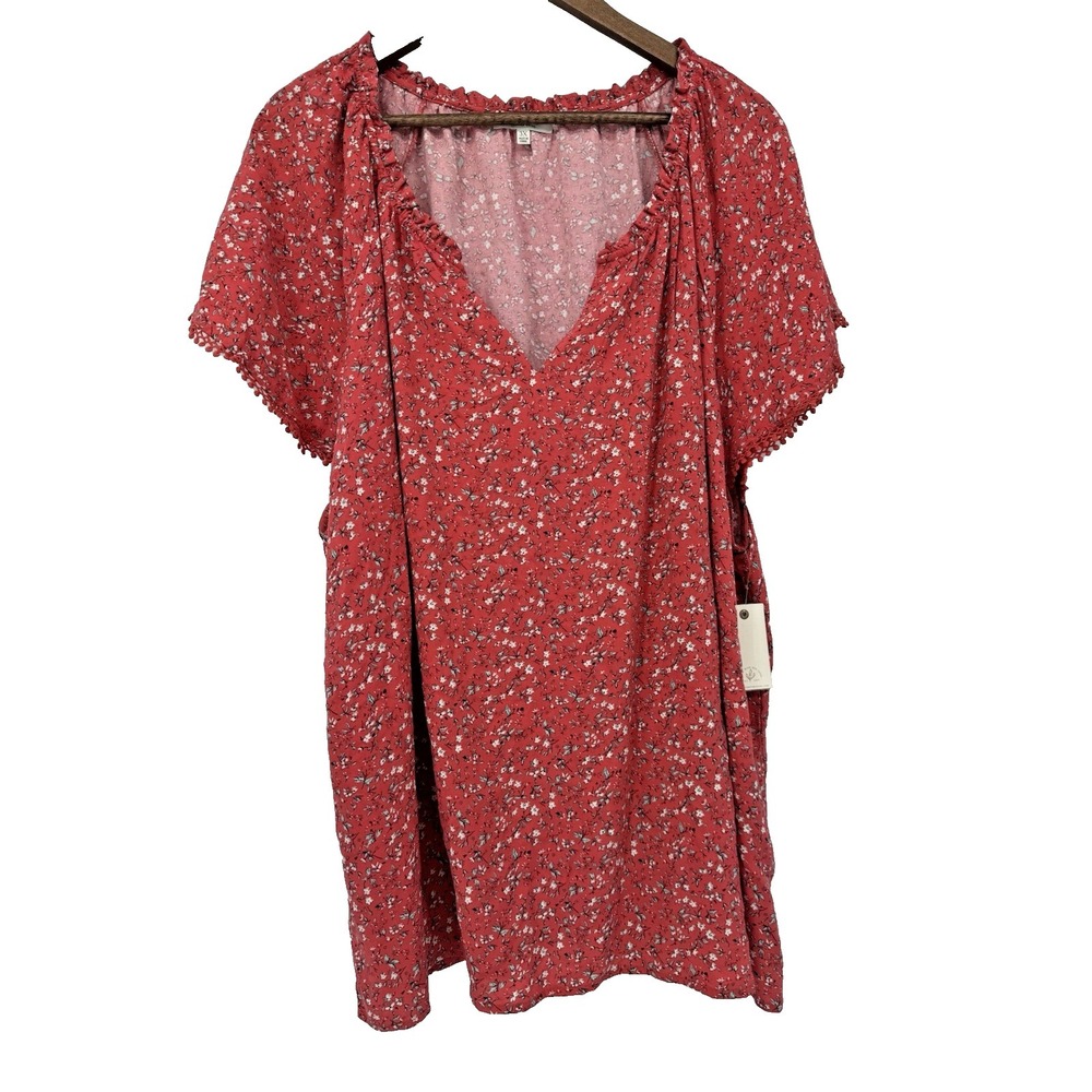 NWT Angels Forever Young Pink Floral Short Sleeve Blouse‎ 3X Spring Cottagecore